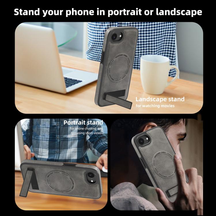 For iPhone 17e / 16e Multi-function Holder MagSafe PU Phone Case