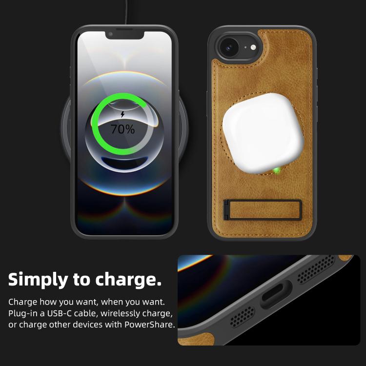 For iPhone 17e / 16e Multi-function Holder MagSafe PU Phone Case