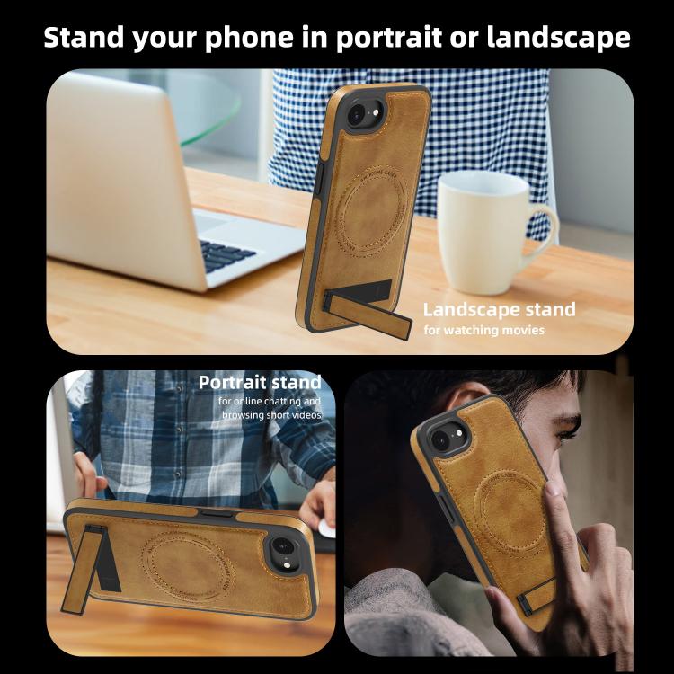 For iPhone 17e / 16e Multi-function Holder MagSafe PU Phone Case