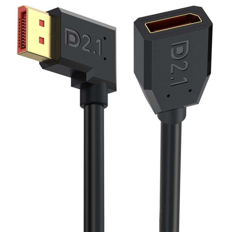 DP2.1 Male to DP2.1 Female Right Elbow 52Gbps 16K 30Hz DisplayPort Extension Adapter Cable, Length: 15cm - Black