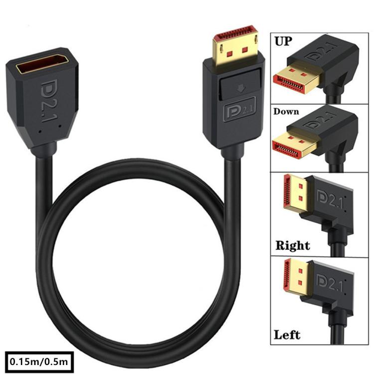DP2.1 Male to DP2.1 Female Upper Elbow 52Gbps 16K 30Hz DisplayPort Extension Adapter Cable, Length: 15cm - Black