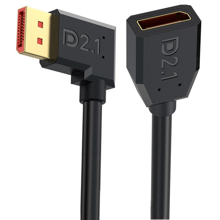 DP2.1 Male to DP2.1 Female Left Elbow 52Gbps 16K 30Hz DisplayPort Extension Adapter Cable, Length: 50cm - Black