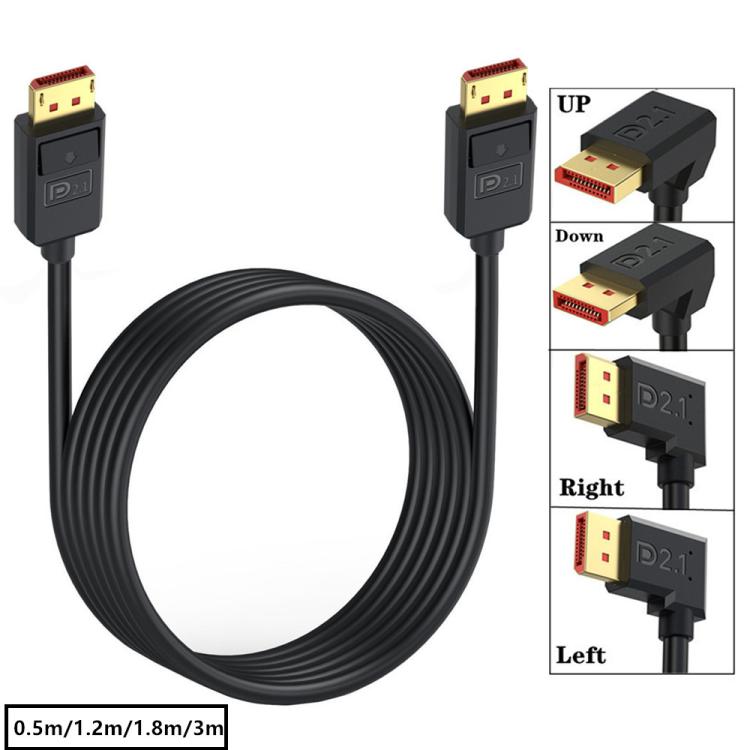 DP2.1 to DP2.1 Upper Elbow 52Gbps 16K 30Hz DisplayPort Extension Adapter Cable, Length: 3m - Black