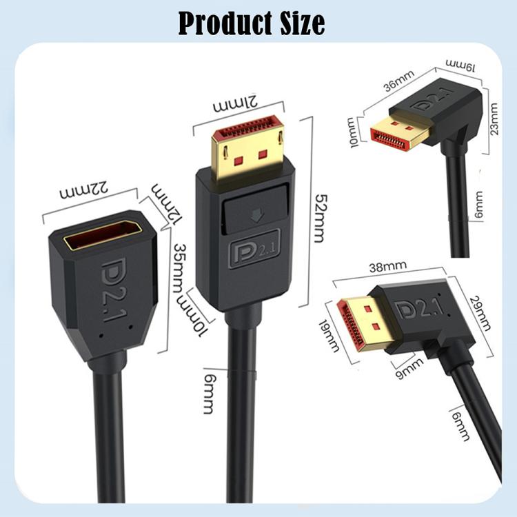 DP2.1 to DP2.1 Upper Elbow 52Gbps 16K 30Hz DisplayPort Extension Adapter Cable, Length: 3m - Black