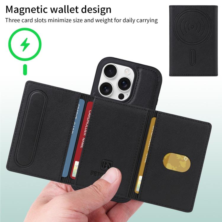 For iPhone 16 Pro BETOPNICE Horizontal Flip Detachable MagSafe Wallet Phone Case