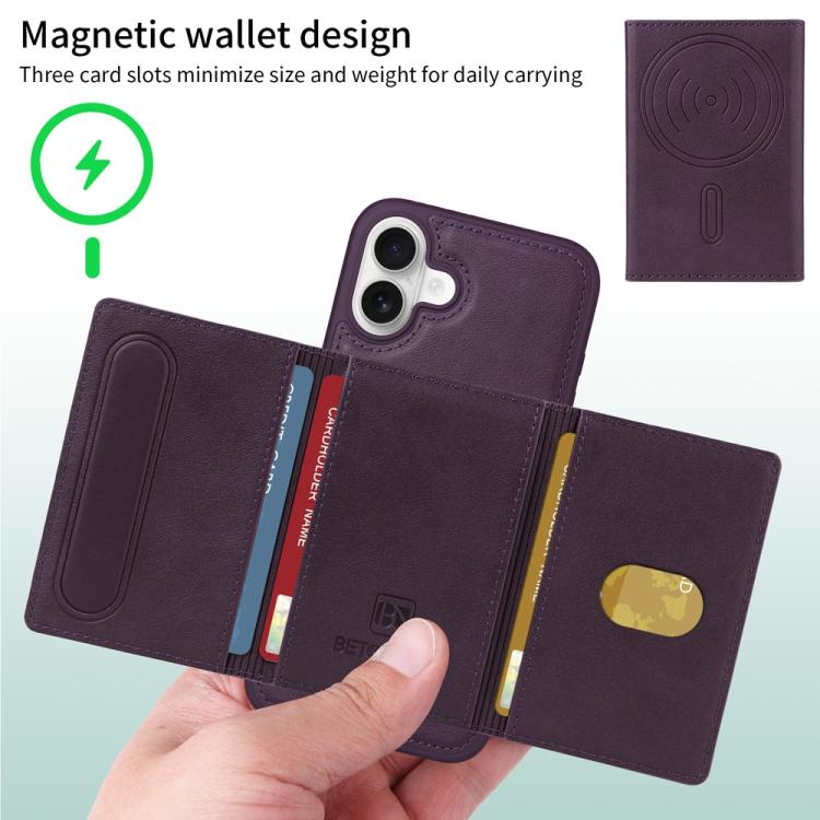 For iPhone 16 Plus BETOPNICE Horizontal Flip Detachable MagSafe Wallet Phone Case