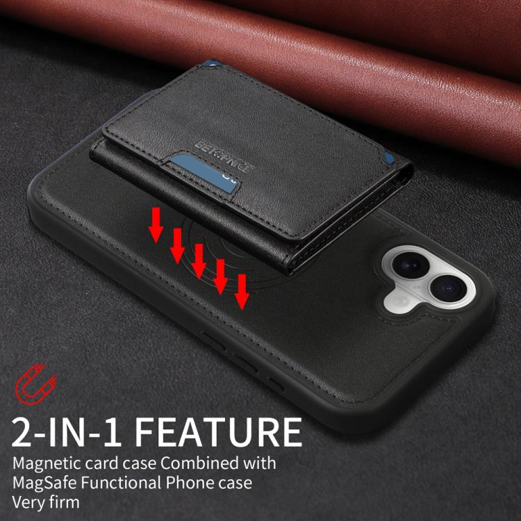 For iPhone 16 Plus BETOPNICE Horizontal Flip Detachable MagSafe Wallet Phone Case