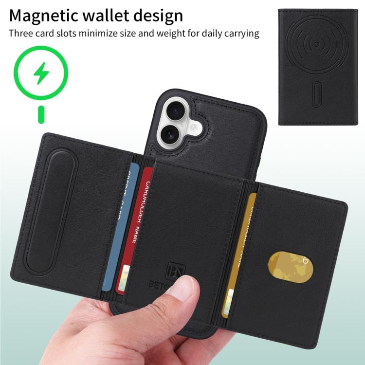 For iPhone 16 Plus BETOPNICE Horizontal Flip Detachable MagSafe Wallet Phone Case
