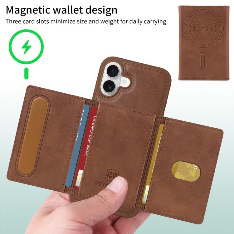 For iPhone 16 Plus BETOPNICE Horizontal Flip Detachable MagSafe Wallet Phone Case