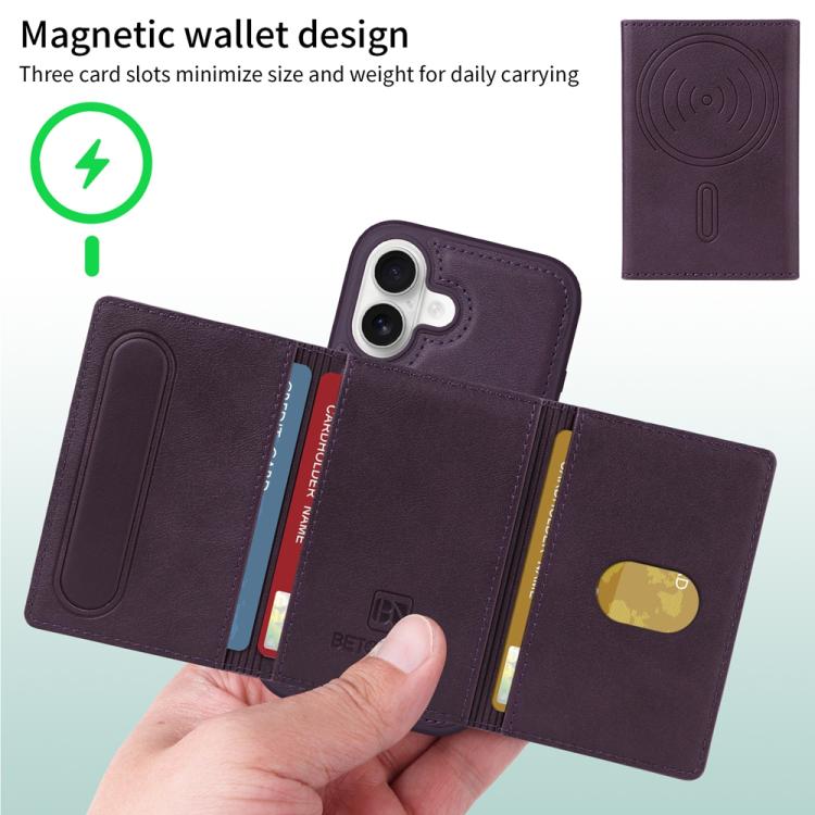 For iPhone 16 BETOPNICE Horizontal Flip Detachable MagSafe Wallet Phone Case