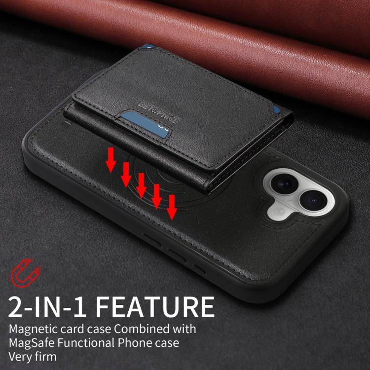 For iPhone 16 BETOPNICE Horizontal Flip Detachable MagSafe Wallet Phone Case