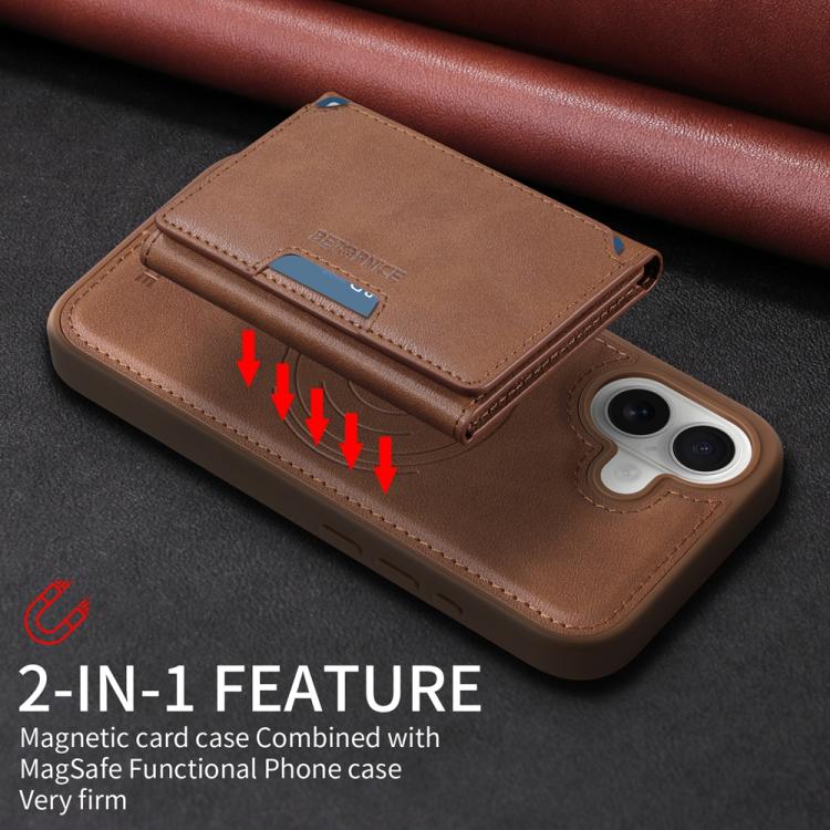 For iPhone 16 BETOPNICE Horizontal Flip Detachable MagSafe Wallet Phone Case