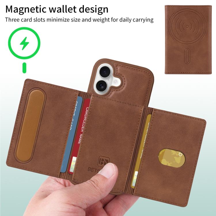 For iPhone 16 BETOPNICE Horizontal Flip Detachable MagSafe Wallet Phone Case