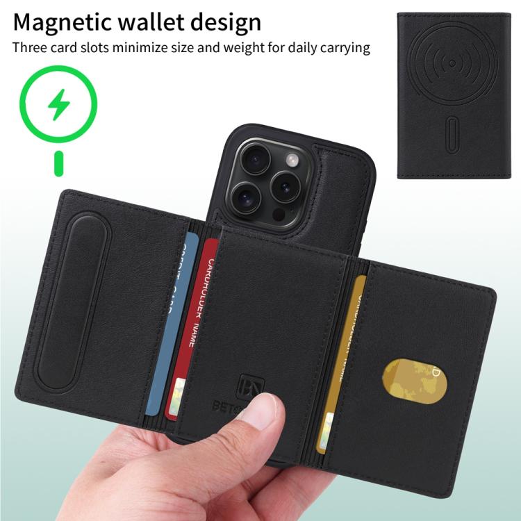 For iPhone 15 Pro BETOPNICE Horizontal Flip Detachable MagSafe Wallet Phone Case