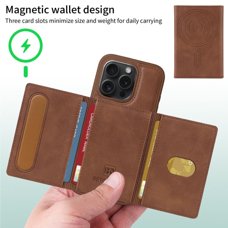 For iPhone 15 Pro BETOPNICE Horizontal Flip Detachable MagSafe Wallet Phone Case
