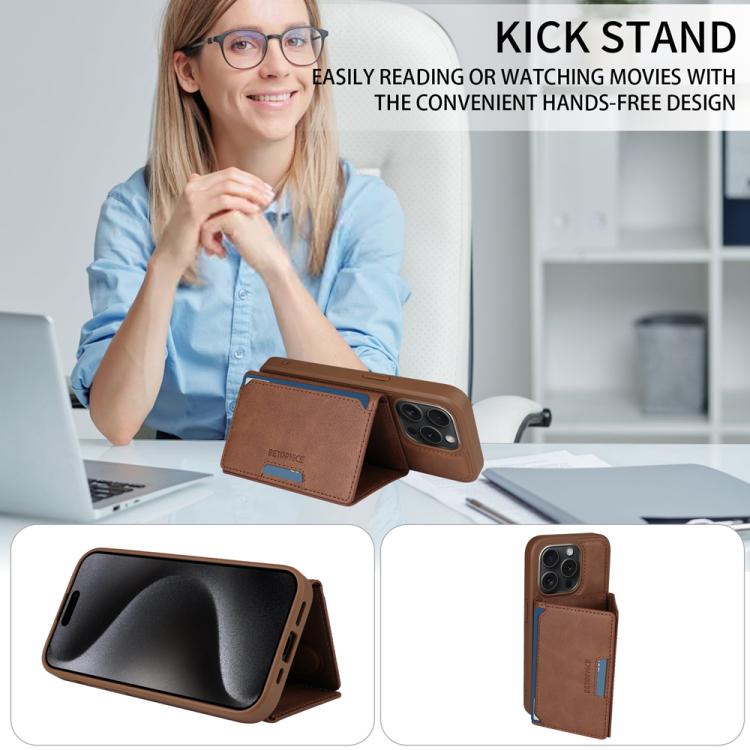 For iPhone 15 Pro BETOPNICE Horizontal Flip Detachable MagSafe Wallet Phone Case