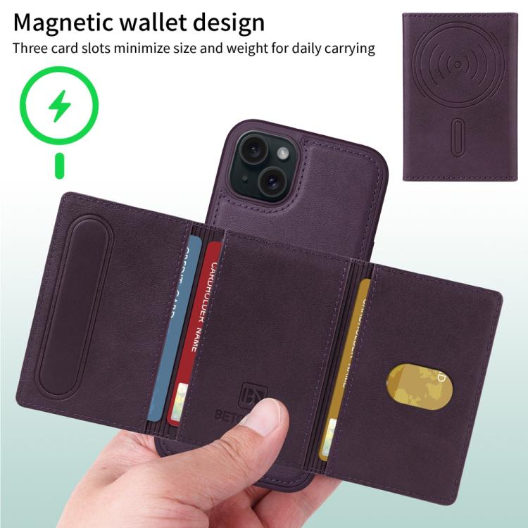 For iPhone 15 Plus BETOPNICE Horizontal Flip Detachable MagSafe Wallet Phone Case