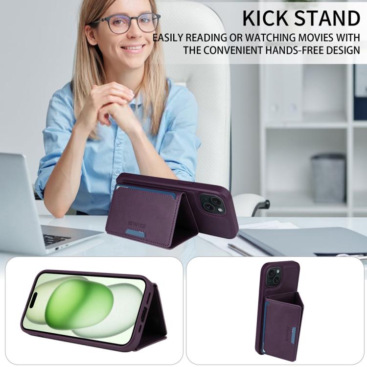 For iPhone 15 Plus BETOPNICE Horizontal Flip Detachable MagSafe Wallet Phone Case