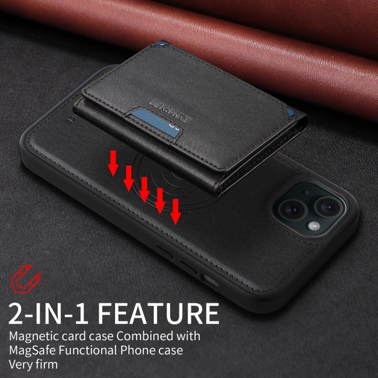For iPhone 15 Plus BETOPNICE Horizontal Flip Detachable MagSafe Wallet Phone Case