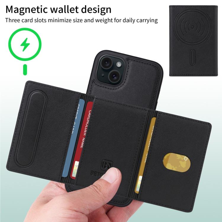 For iPhone 15 Plus BETOPNICE Horizontal Flip Detachable MagSafe Wallet Phone Case