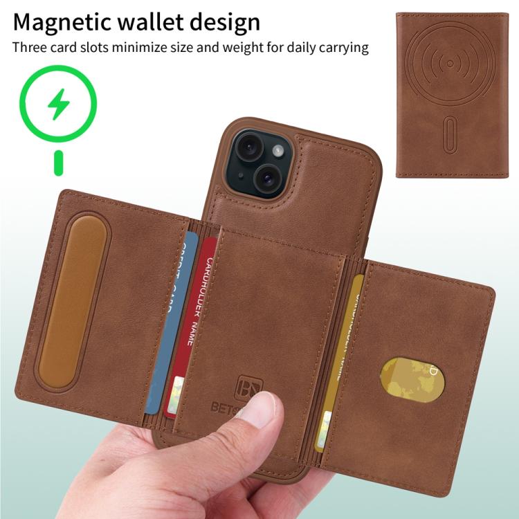 For iPhone 15 Plus BETOPNICE Horizontal Flip Detachable MagSafe Wallet Phone Case