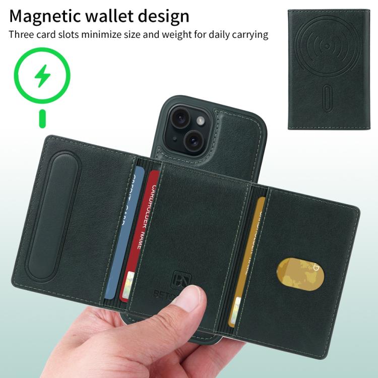 For iPhone 15 BETOPNICE Horizontal Flip Detachable MagSafe Wallet Phone Case