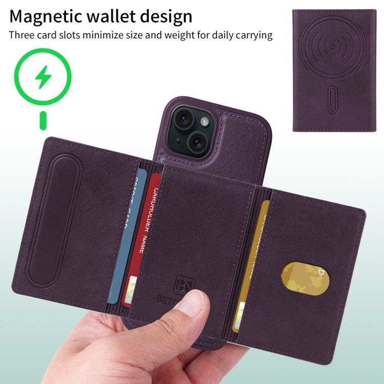 For iPhone 15 BETOPNICE Horizontal Flip Detachable MagSafe Wallet Phone Case