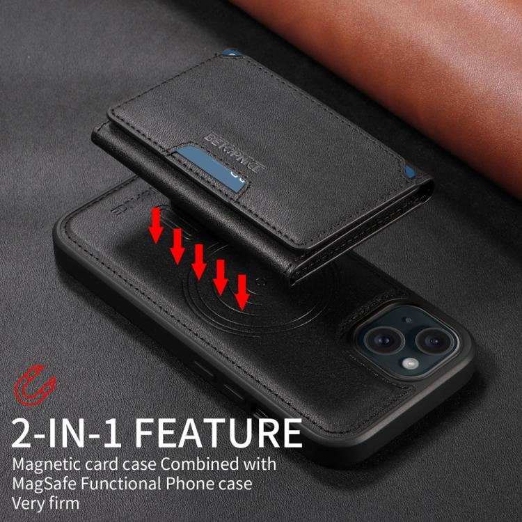 For iPhone 15 BETOPNICE Horizontal Flip Detachable MagSafe Wallet Phone Case