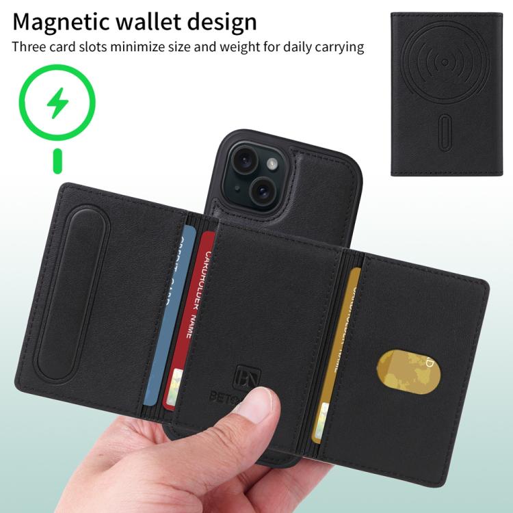 For iPhone 15 BETOPNICE Horizontal Flip Detachable MagSafe Wallet Phone Case