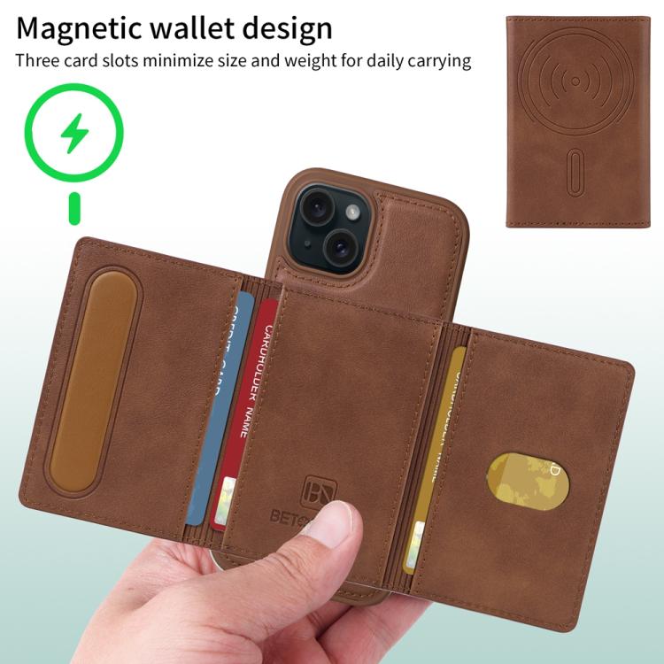 For iPhone 15 BETOPNICE Horizontal Flip Detachable MagSafe Wallet Phone Case