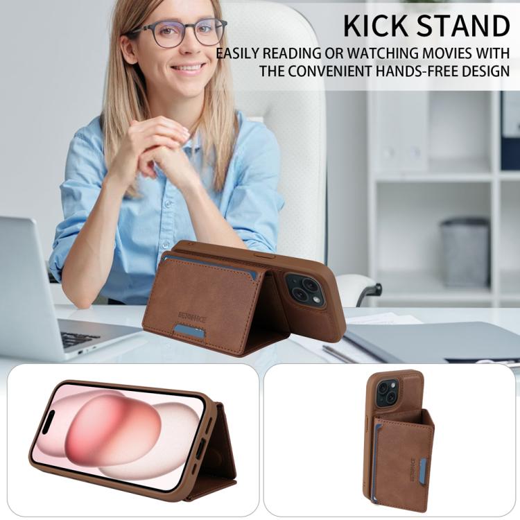 For iPhone 15 BETOPNICE Horizontal Flip Detachable MagSafe Wallet Phone Case