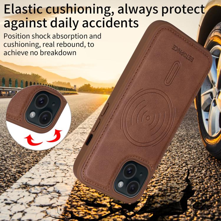 For iPhone 15 BETOPNICE Horizontal Flip Detachable MagSafe Wallet Phone Case