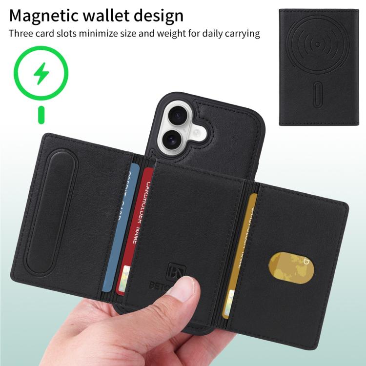 For iPhone 17 BETOPNICE Horizontal Flip Detachable MagSafe Wallet Phone Case