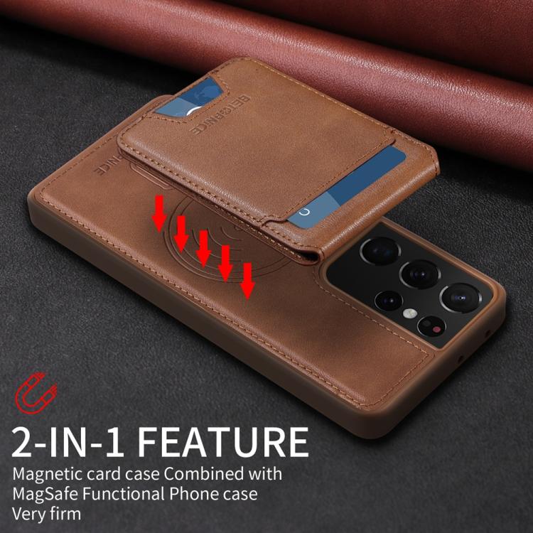 For Samsung Galaxy S21 Ultra 5G BETOPNICE Vertical Flip Detachable MagSafe Wallet Phone Case