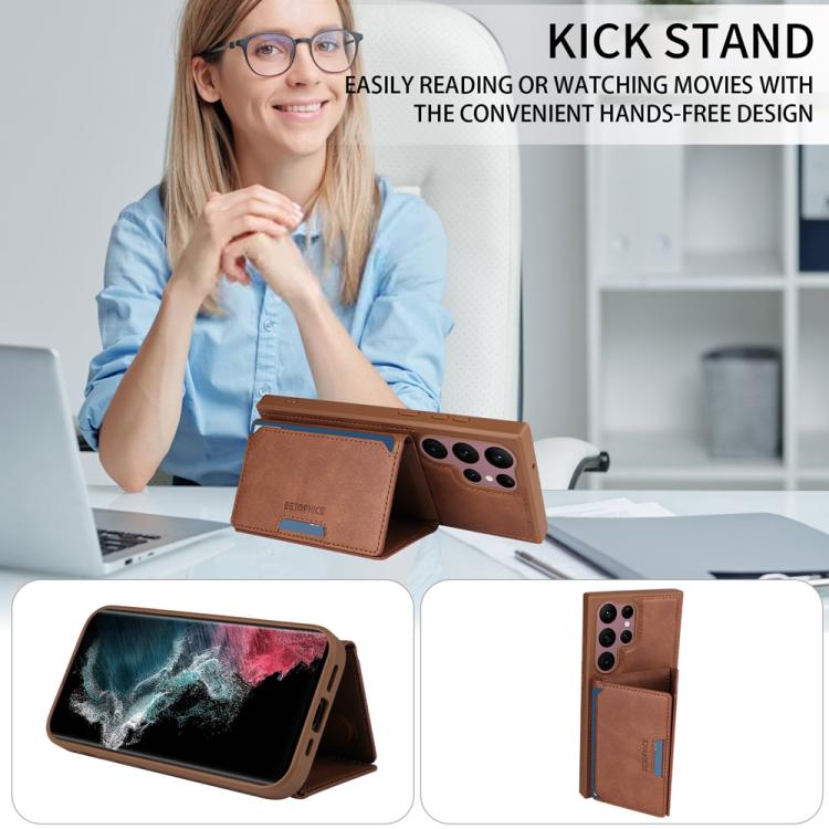 For Samsung Galaxy S22 Ultra 5G BETOPNICE Horizontal Flip Detachable MagSafe Wallet Phone Case