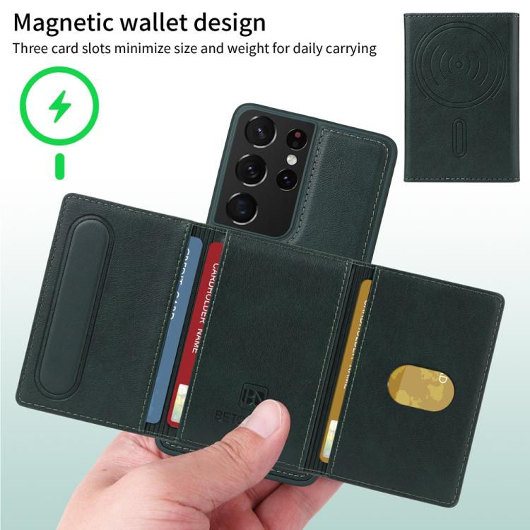 For Samsung Galaxy S21 Ultra 5G BETOPNICE Horizontal Flip Detachable MagSafe Wallet Phone Case