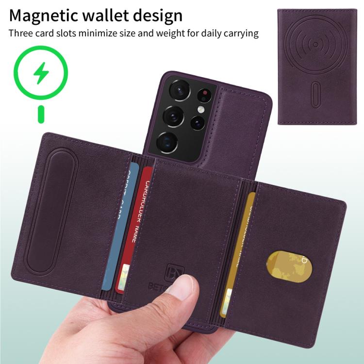 For Samsung Galaxy S21 Ultra 5G BETOPNICE Horizontal Flip Detachable MagSafe Wallet Phone Case