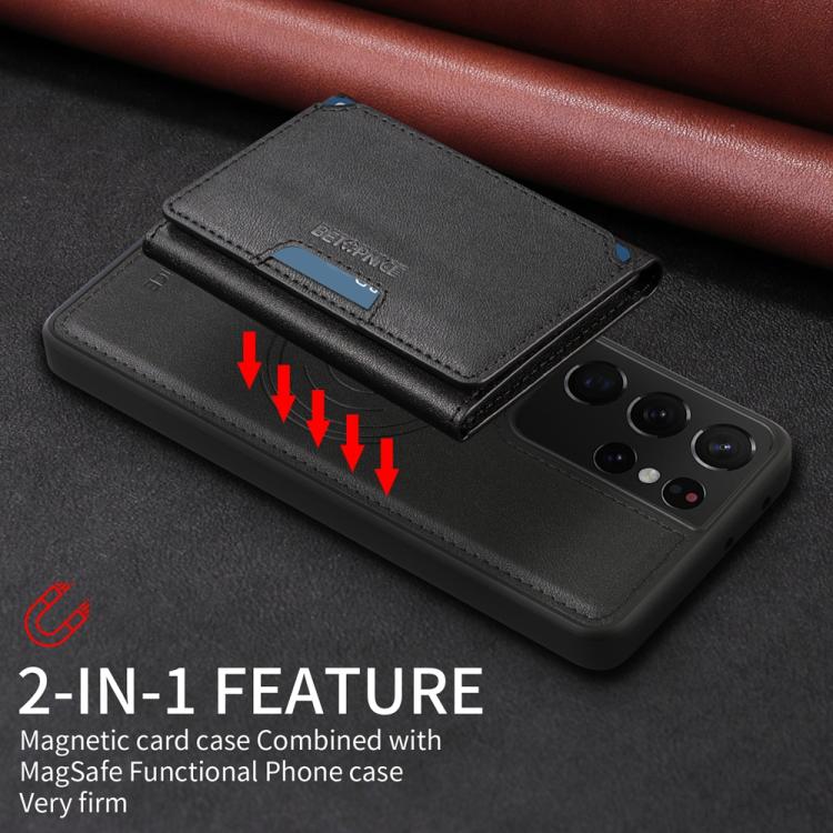 For Samsung Galaxy S21 Ultra 5G BETOPNICE Horizontal Flip Detachable MagSafe Wallet Phone Case