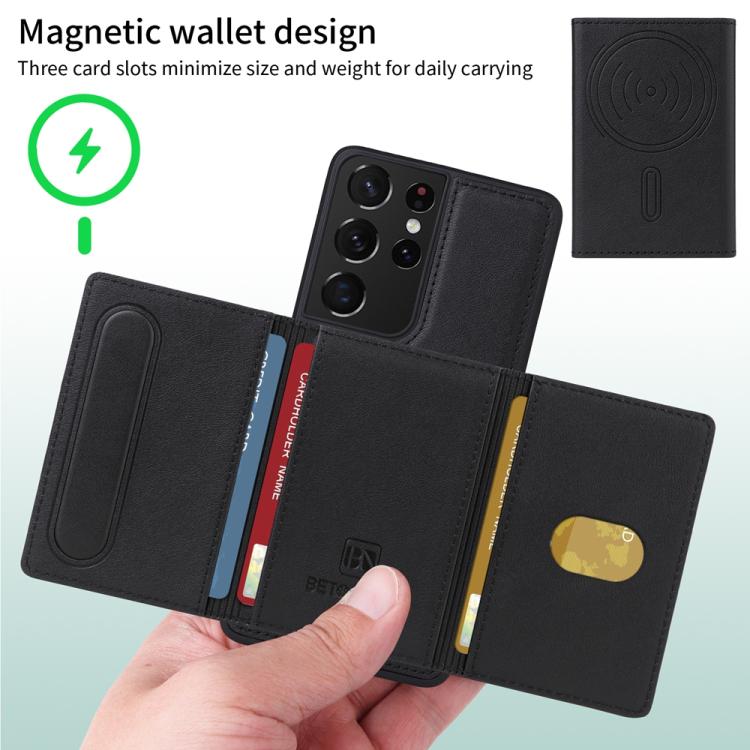 For Samsung Galaxy S21 Ultra 5G BETOPNICE Horizontal Flip Detachable MagSafe Wallet Phone Case