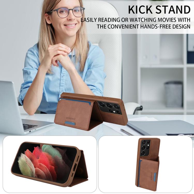 For Samsung Galaxy S21 Ultra 5G BETOPNICE Horizontal Flip Detachable MagSafe Wallet Phone Case