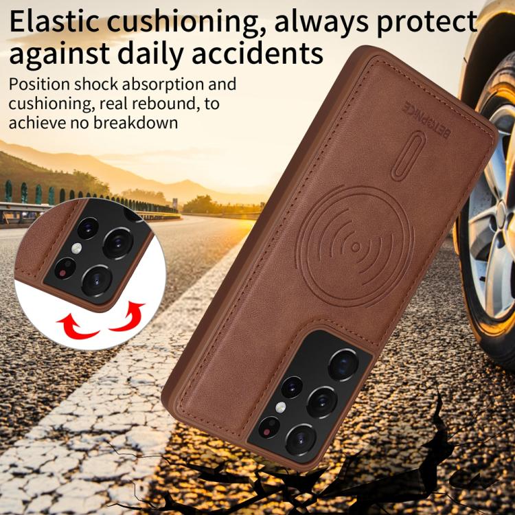 For Samsung Galaxy S21 Ultra 5G BETOPNICE Horizontal Flip Detachable MagSafe Wallet Phone Case