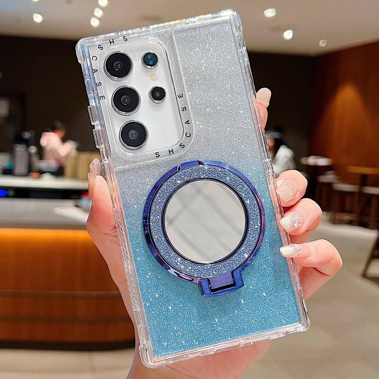 For Samsung Galaxy S22 Ultra Mirror Holder Glitterr MagSafe Phone Case