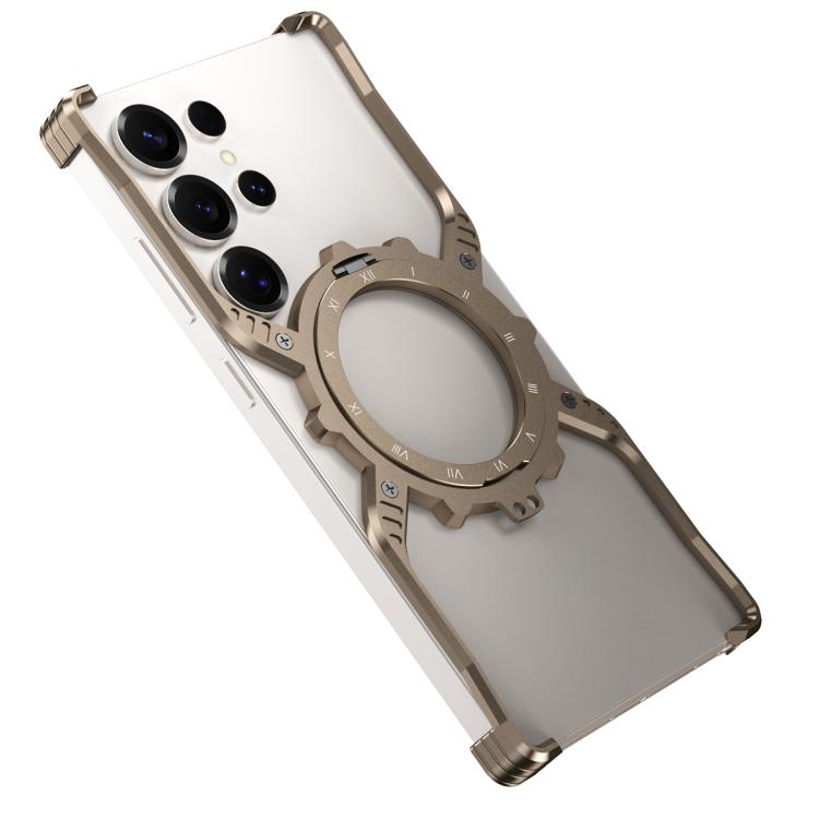 For Samsung Galaxy S22 Ultra 5G Mechanical Gear MagSafe Holder Borderless Metal Phone Case