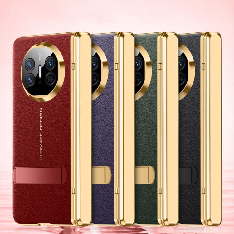 For Huawei Mate X5 HD Integrated Electroplating Leather Texture Hinge Fold Holder Phone Case