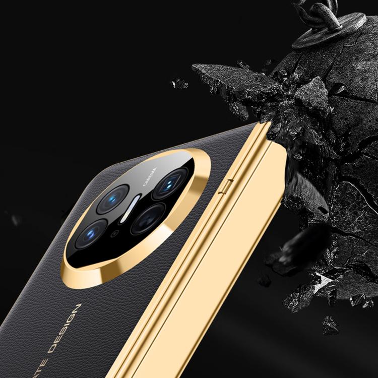 For Huawei Mate X5 HD Integrated Electroplating Leather Texture Hinge Fold Holder Phone Case