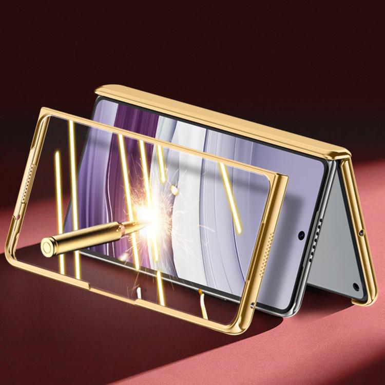 For Huawei Mate X5 HD Integrated Electroplating Leather Texture Hinge Fold Holder Phone Case