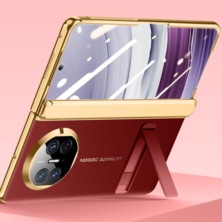 For Huawei Mate X5 Integrated Privacy Electroplating Leather Texture Hinge Fold Holder Phone Case