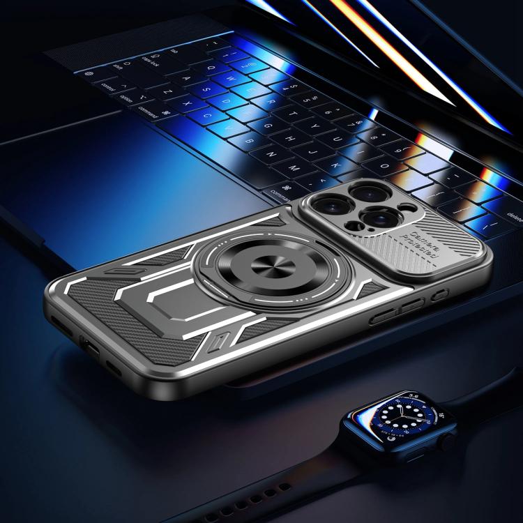 For iPhone 16 Pro Armor Rotating Holder MagSafe Phone Case