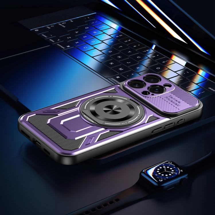 For iPhone 16 Armor Rotating Holder MagSafe Phone Case
