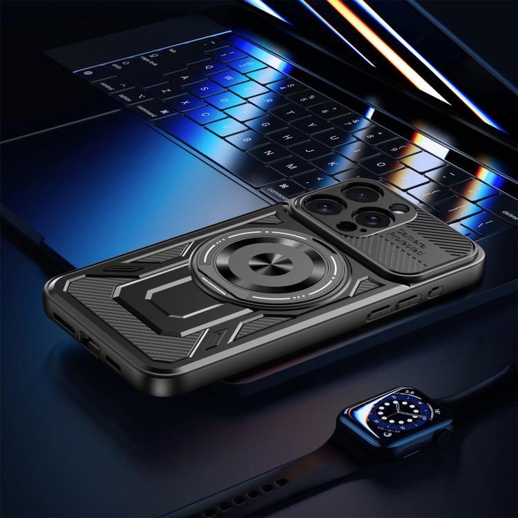 For iPhone 15 Pro Armor Rotating Holder MagSafe Phone Case